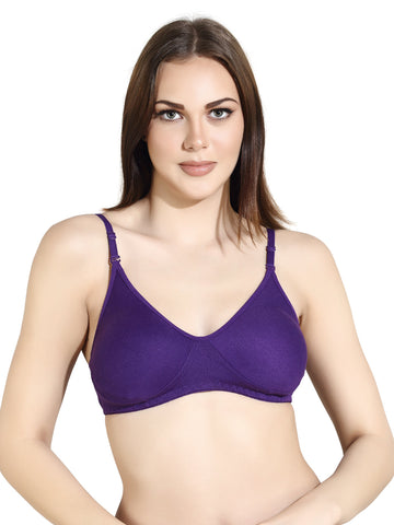 Non-Padded COTTON COLOR ROUND STITCH BRA, MEROON PINK VIOLET, Size